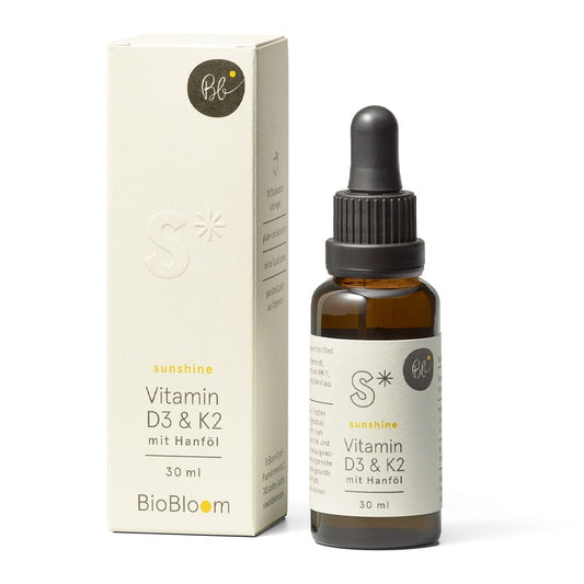 BioBloom | Vitamin D3 & K2 mit Hanföl (30ml) | Vegane Tropfen